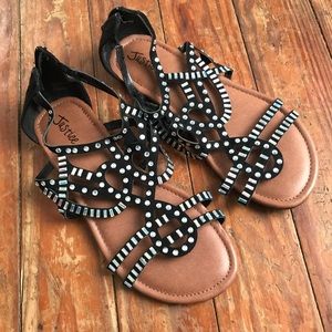 Justice•Black Rhinestone Gladiator Sandals•7